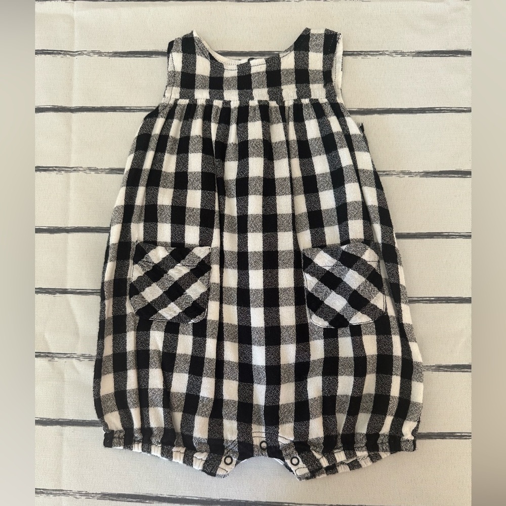 Tucker + Tate Black and White Plaid John John Romper, 3m